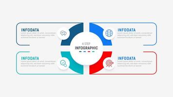 quatro degrau infográfico elemento Projeto modelo para apresentação. processo diagrama e apresentações etapa, fluxo de trabalho disposição, bandeira, fluxo gráfico, informação gráfico ilustração. vetor