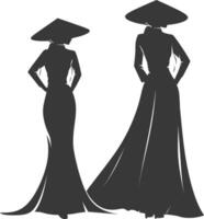 silhueta independente vietnamita mulheres vestindo ao dai Preto cor só vetor