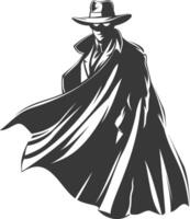 silhueta misterioso homem dentro uma capa Preto cor só vetor