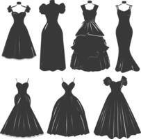 silhueta mulheres vestidos Preto cor só vetor