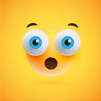 Emoticon amarelo realista na frente de um fundo amarelo, ilustração vetorial vetor