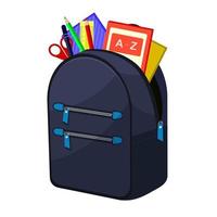 mochila escolar colorida. educação, bagagem escolar, mochila. criança mochila mochila com equipamento educacional. ilustração vetorial vetor
