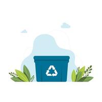 lata de lixo azul com sinal de um ícone de lata de recipiente de lixo de reciclagem de lixo. lixo reciclável caixa de cesto para lixo vetor