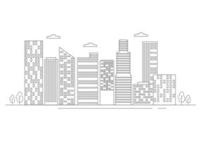 cidade moderna paisagem edifícios e arquitetura imobiliária silhueta ilustração vetorial de fundo em linha simples estilo plano geométrico vetor
