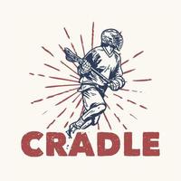 Desenho de camiseta com um homem correndo e segurando um taco de lacrosse ao jogar lacrosse ilustração vintage vetor