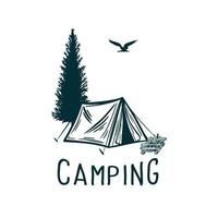 t shirt design camping com ilustração vetorial simples de tenda de acampamento vetor