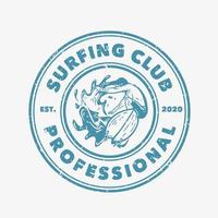 logo design surf club profissional com homem fazendo surf ilustração vintage vetor