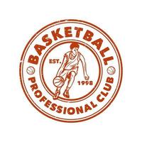 logo design basquete clube profissional com homem driblando basquete ilustração vintage vetor