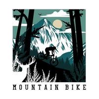 ilustração vetorial mountain bike com paisagem de área montanhosa e ilustração plana de homem andando de mountain bike vetor