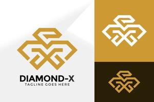 carta x design de logotipo de loja de diamantes, designs de logotipos de identidade de marca modelo de ilustração vetorial vetor