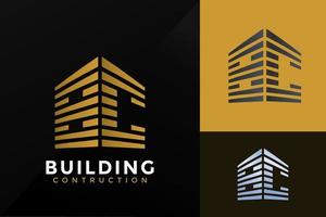 construção de edifício de ouro da cidade, apartamento imobiliário dourado com monograma luxuoso e elegante design de logotipo vetor