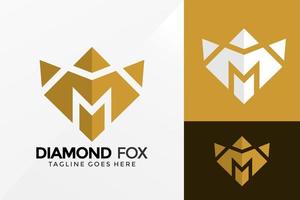 design de logotipo de raposa de diamante m inicial, designs de logotipos de identidade de marca modelo de ilustração vetorial vetor