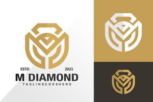 letra de ouro m joias com diamantes logotipo e conceito de vetor de design de ícone para modelo