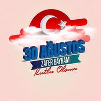 cartão de celebração nacional da Turquia, distintivo, banner ou pôster desenho vetorial 30 agustos zafer bayrami kutlu olsun, tradução em inglês, feliz 30 de agosto, dia da vitória vetor