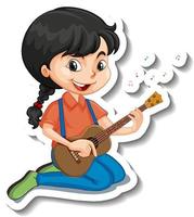 autocolante de uma rapariga a tocar guitarra numa personagem de desenho animado vetor