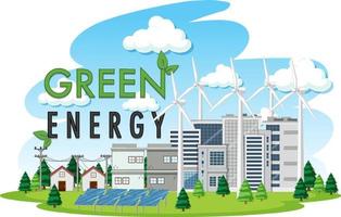 energia verde gerada por turbina eólica e painel solar vetor