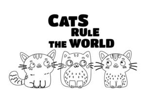 desenho animado rabisco personagem gatos com a letras gatos regra a mundo vetor