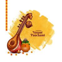 elegante feliz vasante panchami indiano festival cartão com Veena ilustração vetor