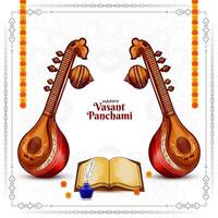 feliz vasante panchami religioso indiano festival fundo com Veena Projeto vetor