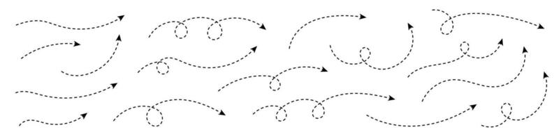 curvado pontilhado seta. ziguezague seta listras Projeto com pontilhado linhas. vetor