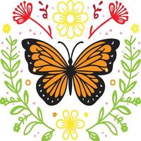 vibrante monarca borboleta com floral e fauna acento vetor