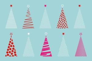 conjunto de árvore de Natal estilizada de vetor colorido, ícone de logotipo festivo isolado em fundo azul