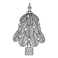 ícone de árvore de abeto em casa de natal, estilo de contorno desenhado à mão vetor
