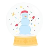 boneco de neve de natal em ícone de globo de vidro de férias, estilo plano de desenho animado vetor
