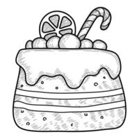 ícone de bolo de creme de férias de Natal, desenho à mão e estilo de contorno vetor