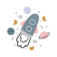 foguete e estrelas no fundo branco ícone plana ilustração vetorial ônibus espacial voando viagem espacial novo projeto iniciar ideias criativas vetor