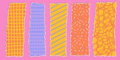 vertical faixa do papel formas conjunto dentro groovy infantil estilo com vintage brilhante cores e simples padrões. na moda abstrato composição, Projeto modelo para social meios de comunicação. na moda ilustração vetor