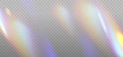 arco Iris dispersão luzes sobreposição modelo em uma luz fundo. brilho ou reflexão a partir de água e vidro. cintilante partículas para social meios de comunicação fundos, foto tiros. eps10 vetor