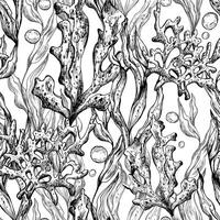 embaixo da agua mundo clipart com mar animais, bolhas, coral e algas. gráfico ilustração mão desenhado dentro Preto tinta. desatado padronizar eps . vetor