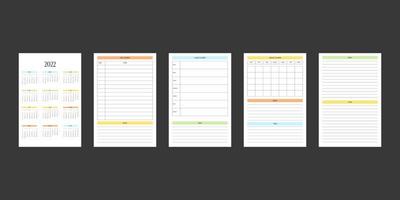Calendário 2022 e planejador pessoal mensal semanal diário vetor