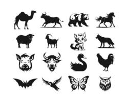 logotipo do uma animal conjunto ícone silhueta Projeto em branco fundo vetor