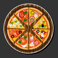 ilustração em tema grande quente saboroso pizza para pizzaria cardápio vetor