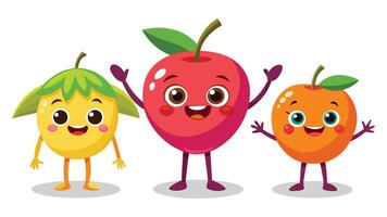 grande conjunto fofa desenho animado realista frutas personagens vetor