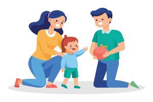 jovem pais tendo Diversão com seus crianças às casa plano ilustração em branco fundo vetor
