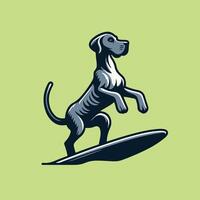 ótimo dinamarquês cachorro jogando pranchas de surf cachorro surfar ilustração vetor