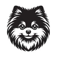 pomerânia cachorro - uma amoroso pomerânia face ilustração dentro Preto e branco vetor