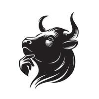 vaca clipart - uma pensativo touro face ilustração dentro Preto e branco vetor