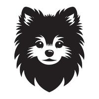 pomerânia cachorro - uma pensativo pomerânia face ilustração dentro Preto e branco vetor