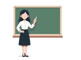 fêmea professor ensino com verde lousa, Educação gráfico do uma mulher professor vetor