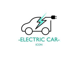 plano ilustração estilo do uma branco elétrico carro cobrando às a verde carregador estação. eletromobilidade emoção conceito. vetor