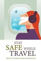 fique seguro durante a viagem. cartaz de vetor incentivando as pessoas a usarem máscaras.