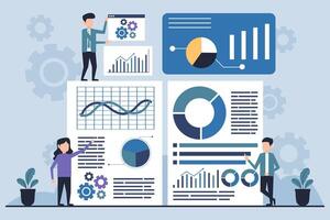 homem de negocios e empresária com infográfico e planejamento estratégia ilustração vetor