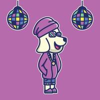 Ilustração de desenho animado ícone personagem de cachorro fofo com moletom elegante e discoteca com abajur vetor