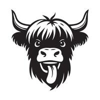 gado face logotipo - uma provocando terras altas gado face ilustração dentro Preto e branco vetor
