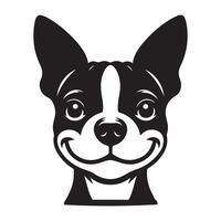 cachorro logotipo - uma pernicioso boston terrier cachorro face ilustração dentro Preto e branco vetor