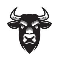 vaca clipart - uma suspeito touro face ilustração dentro Preto e branco vetor